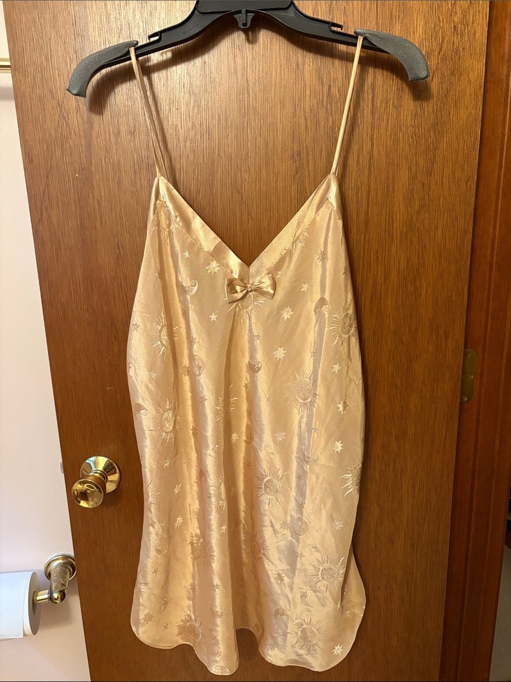 Vintage Morgan Taylor Gold Slip Dress with Celestial Jacquard